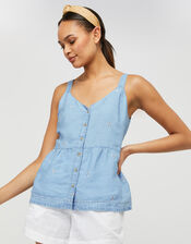 Alice Embroidered Cami in LENZING™ TENCEL™, Blue (BLUE), large