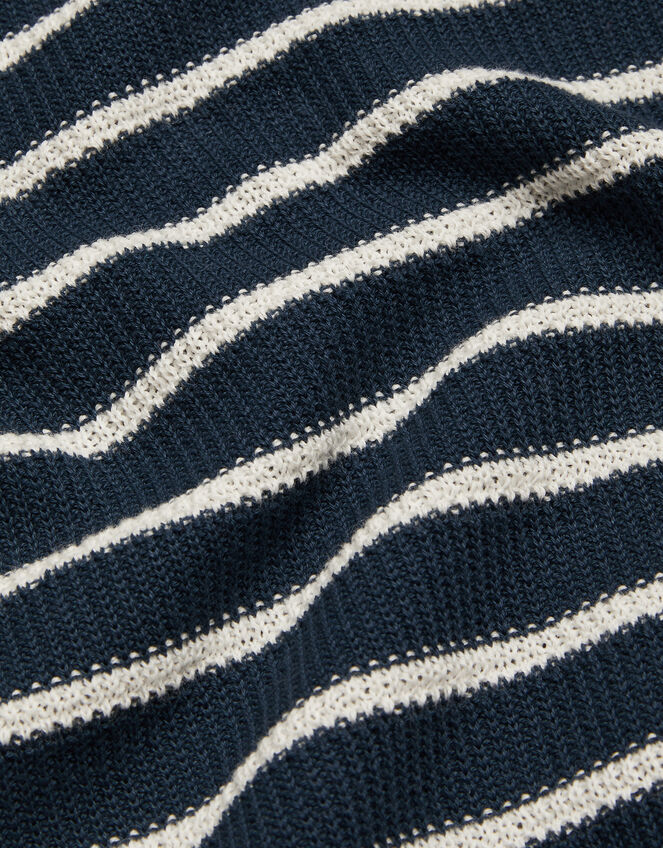 Stripe Knit Polo Jumper, Blue (NAVY), large