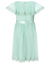 Dotty Pleated Cape Dress with Lace Trims, Green (MINT), large