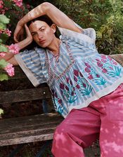 East Rylea Printed Cotton Top, Blue (BLUE), large