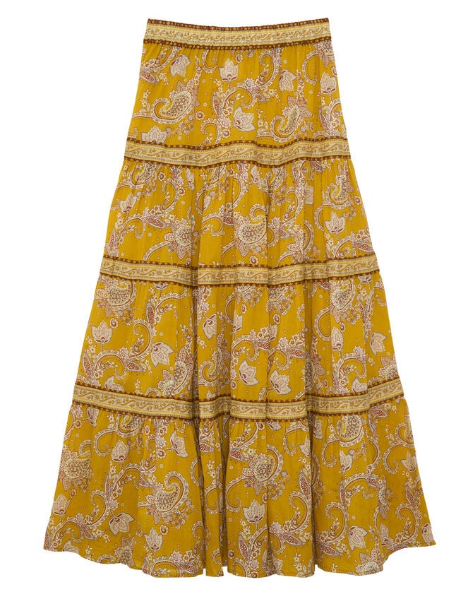 Petite Mendigote Jill Paisley Tiered Midi Skirt, Yellow (YELLOW), large