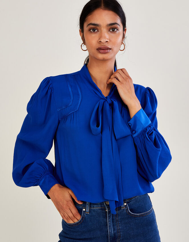 Laine Pussybow Blouse with LENZING™ ECOVERO™ , Blue (COBALT), large