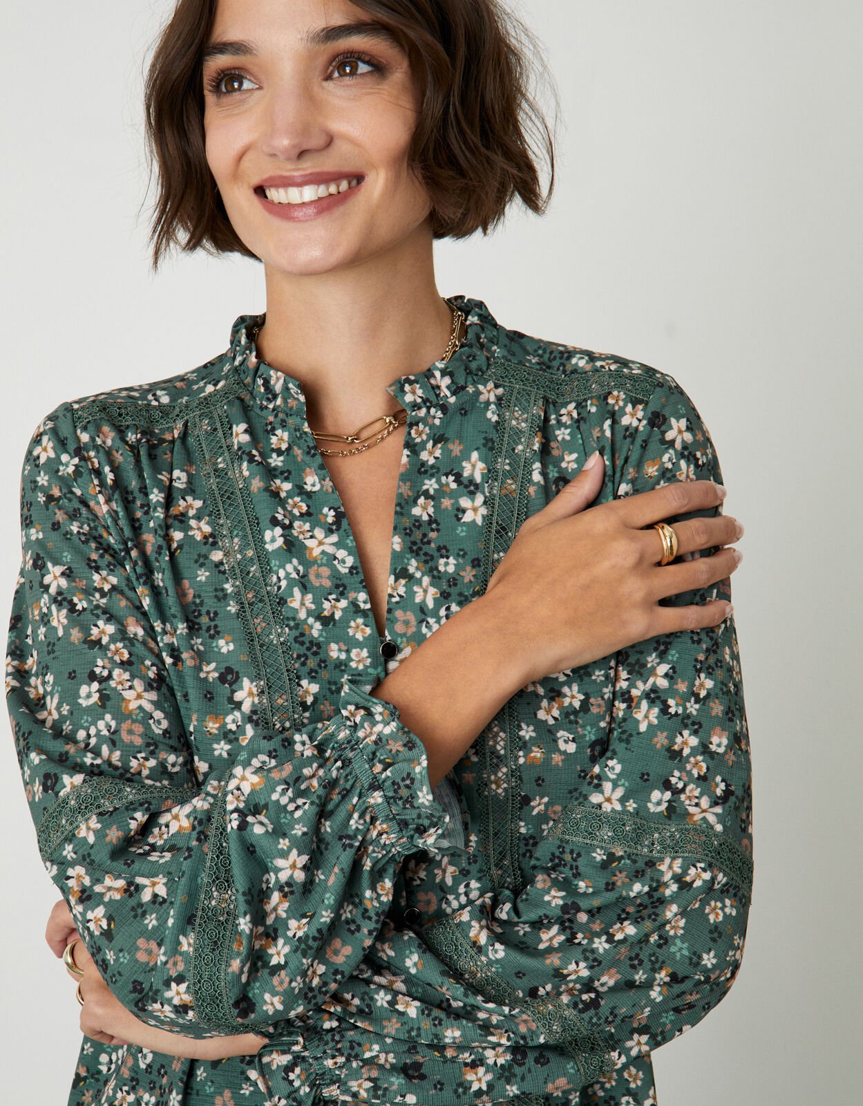 Floral long sleeve shirt womens top