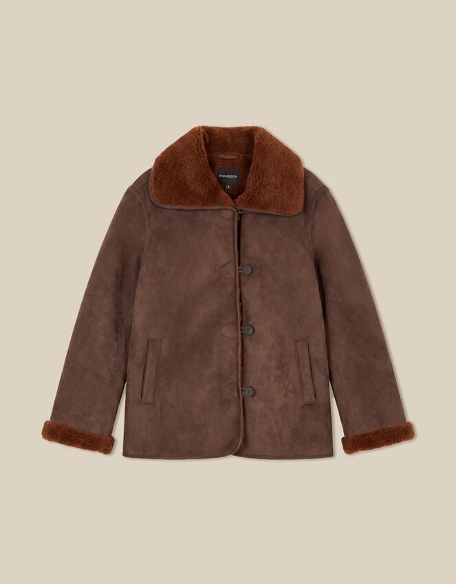 Holly Borg Collar Faux Suede Coat, Tan (TAN), large