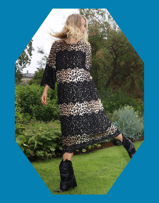 Crās Elina Leopard Print Lace Midi Dress, Leopard (LEOPARD), large