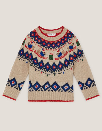 Christmas Snow Dog Fair Isle Jumper, Cream (CREAM), large