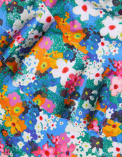 Asymmetrical Frill Floral Swimsuit, Blue (BLUE), large