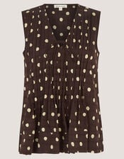 Paris Sleeveless Polka Dot Top, Brown (CHOCOLATE), large