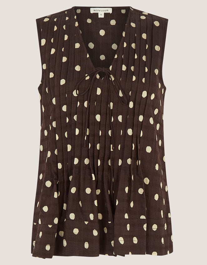 Paris Sleeveless Polka Dot Top, Brown (CHOCOLATE), large