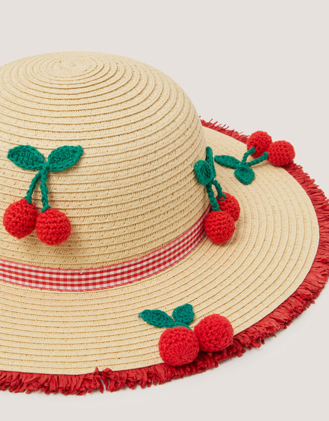 Cherry Straw Sun Hat, Natural (NATURAL), large