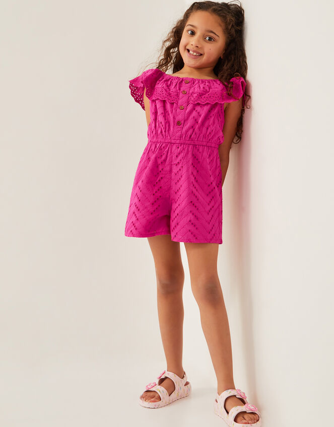 Broderie Ruffle Playsuit, Pink (PINK), large