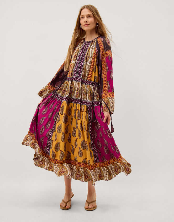 Magdalena Paisley Print Midi Dress, Red (BERRY), large
