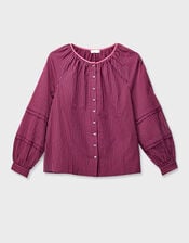 East Sereni Striped Cotton Shirt, Red (BERRY), large