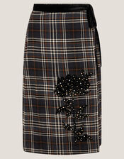 Rue Embellished Tartan Wrap Midi Skirt, Black (BLACK), large