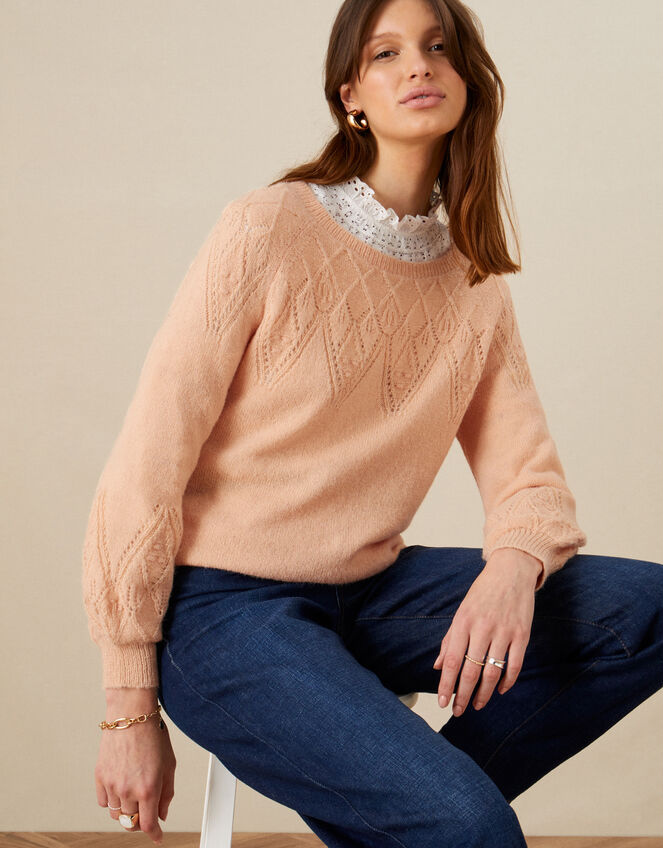 Ruby Diamond Stitch Detail Jumper, Orange (PEACH), large