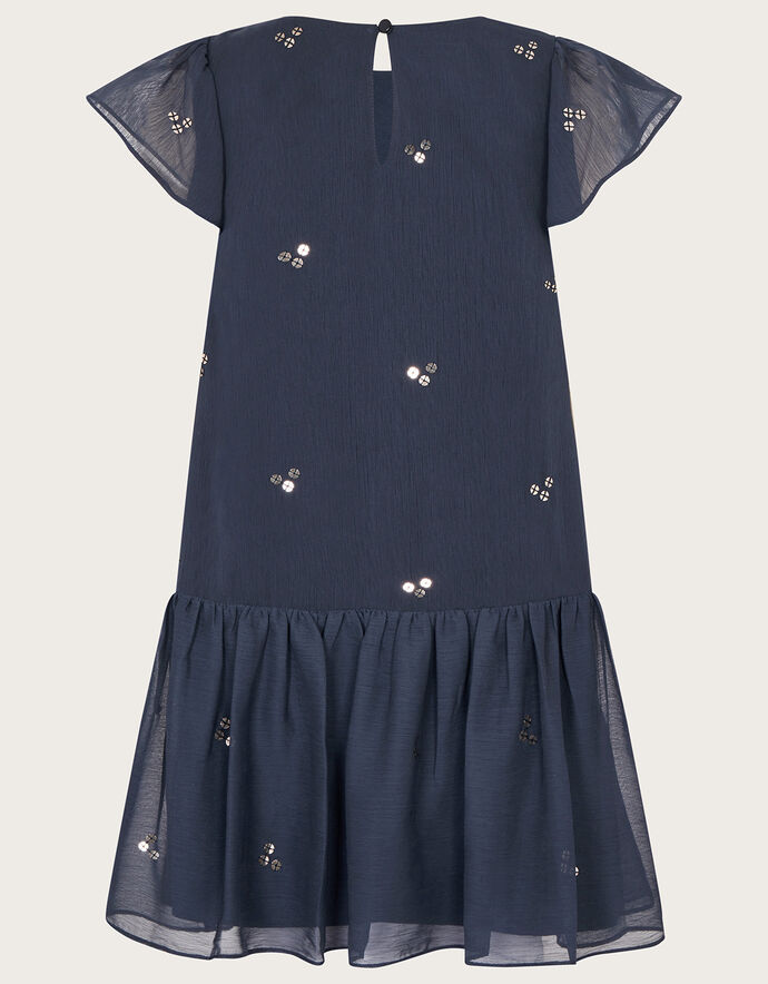 Shadow Of Sequin Shimmer Long Kaftan Dress With Side Slit - Blue Party Dress