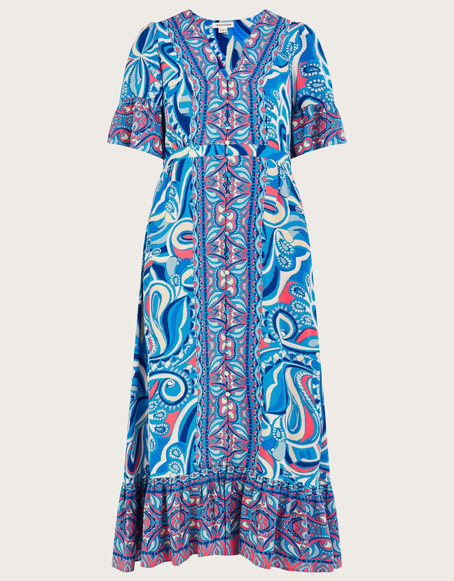 Raegan Contrast Print Dress with LENZING™ ECOVERO™, Blue (BLUE), large