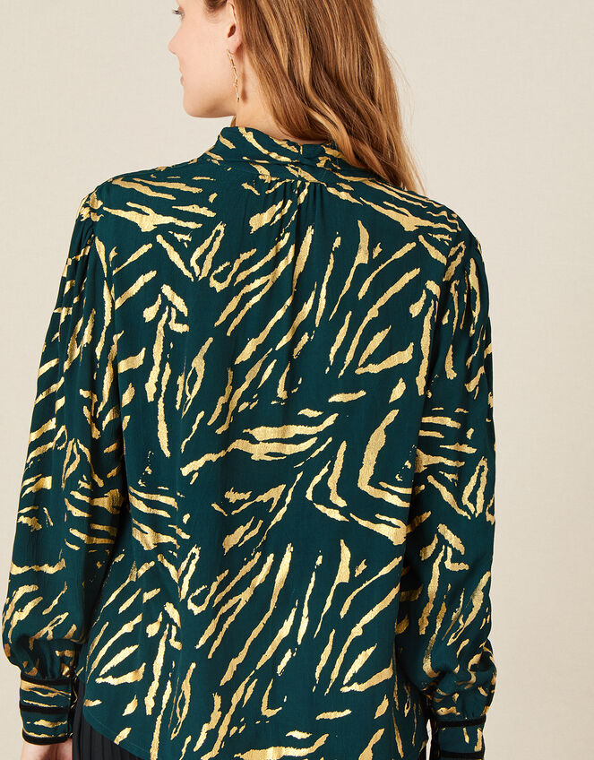 Rosetta Foil Print Pussybow Blouse, Green (GREEN), large