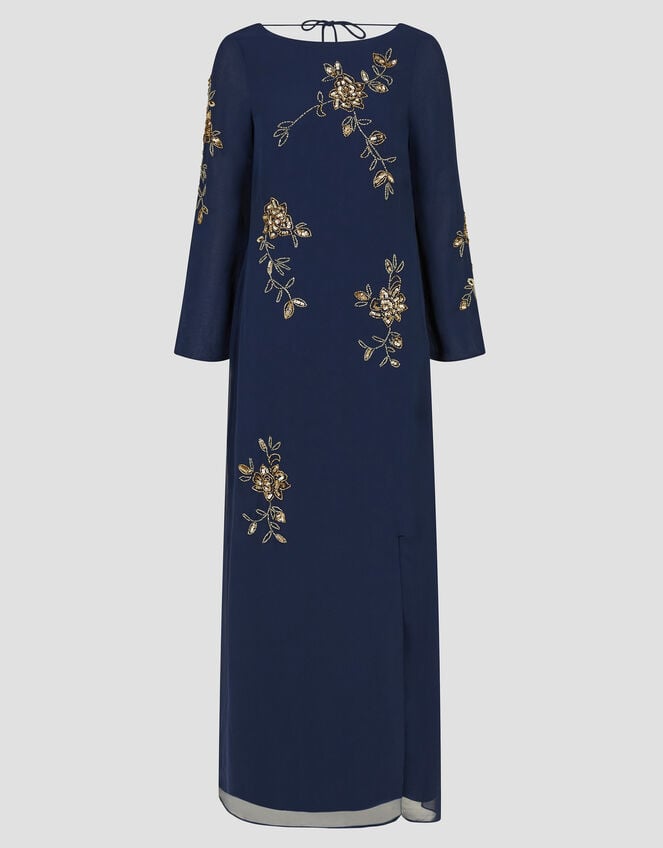 Sarah Flute Sleeve Floral Sequin Maxi Dress, Blue (MIDNIGHT), large