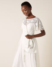 Mrs Beaded Drawstring Bridal Bag, , large