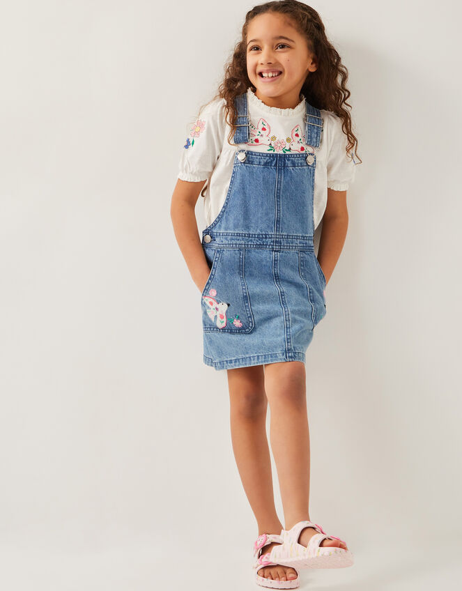 Denim Dungaree Pinafore Dress, Blue (BLUE), large
