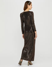 Rhiannon Ruched Glitter Maxi Dress, Bronze (BRONZE), large