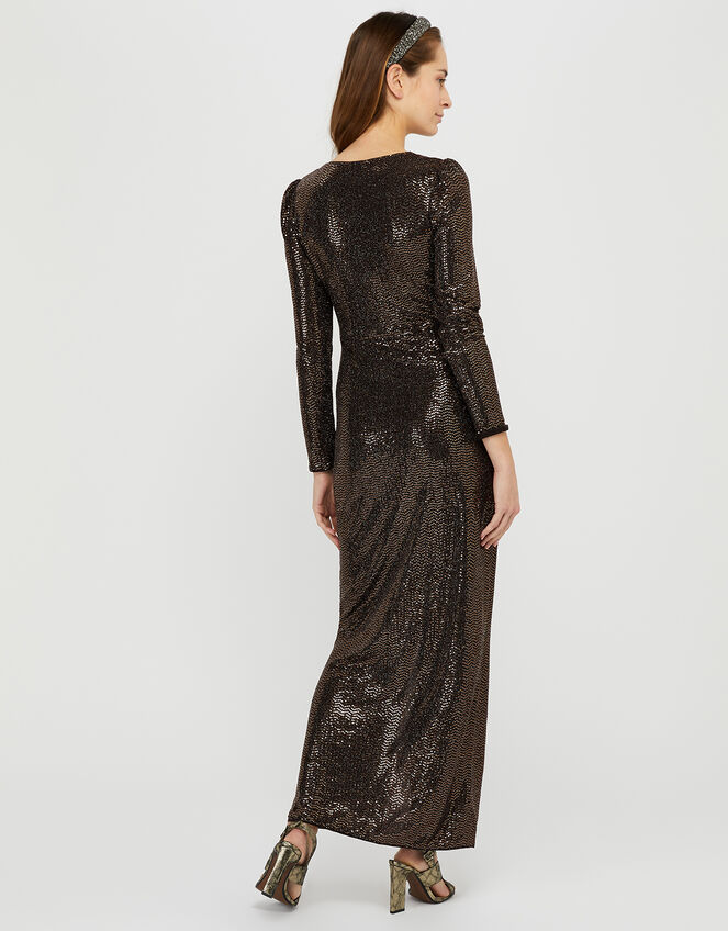 Rhiannon Ruched Glitter Maxi Dress, Bronze (BRONZE), large