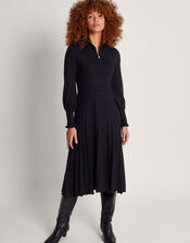 Zoey Zip Midi Dress, Black (BLACK), large