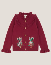 Christmas Tree Embellished Cardigan, Red (RED), large