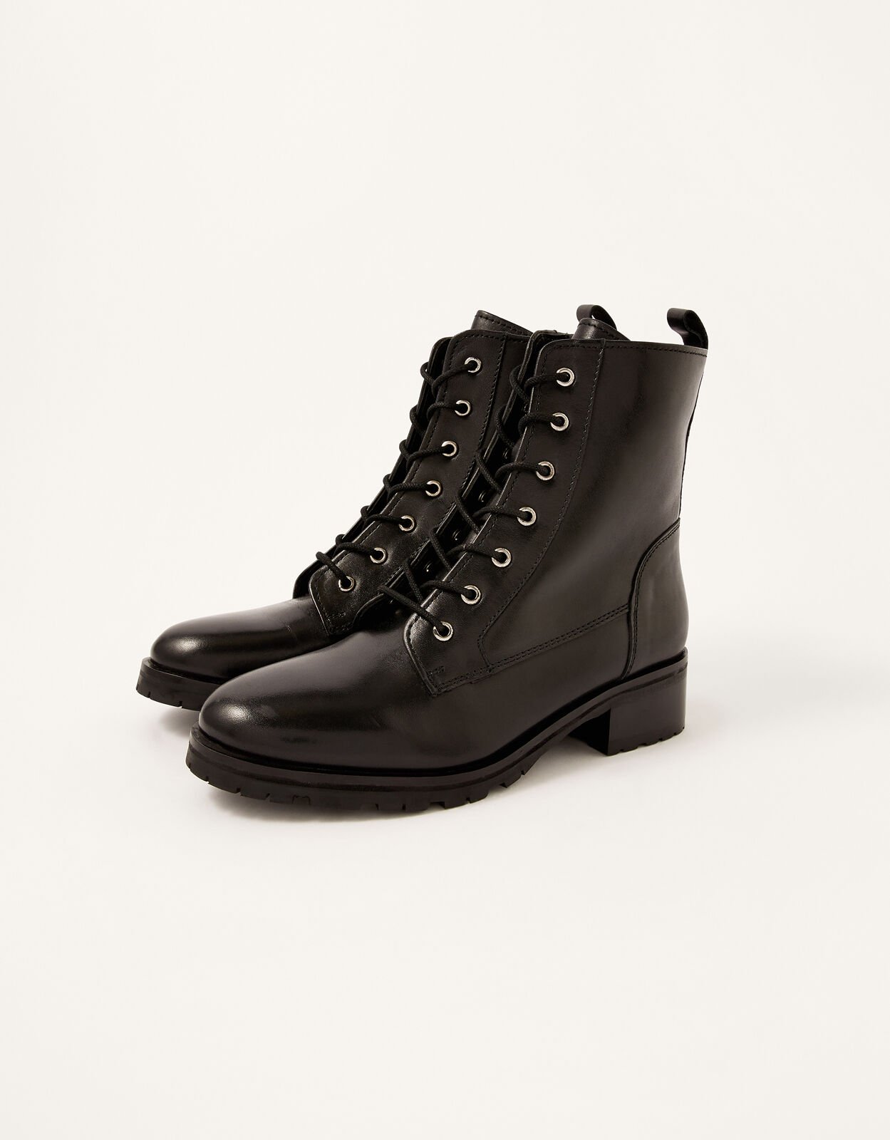 Letty Leather Lace Up Biker Boots Black