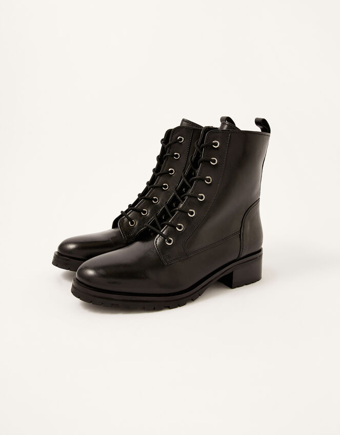 Letty Leather Lace-Up Biker Boots, Black (BLACK), large