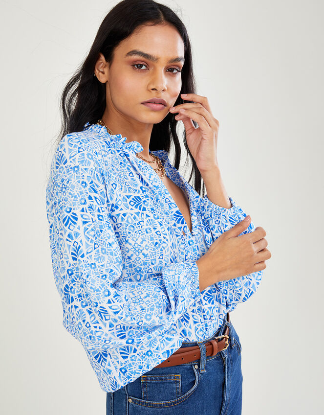 Josephine Geometric Print Blouse, Blue (BLUE), large