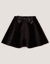 Sequin Bow Velvet Skirt, Black (BLACK), large