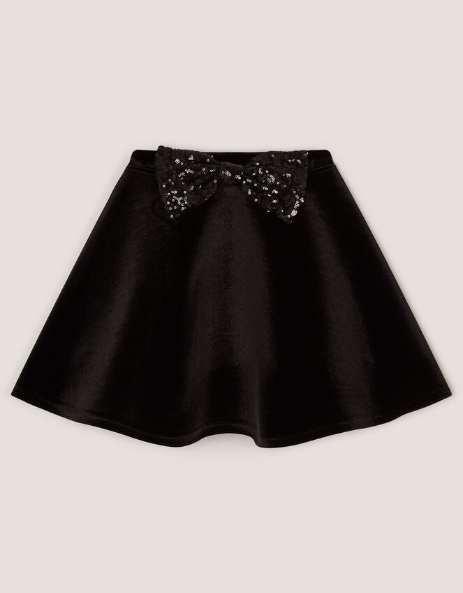 Sequin Bow Velvet Skirt, Black (BLACK), large
