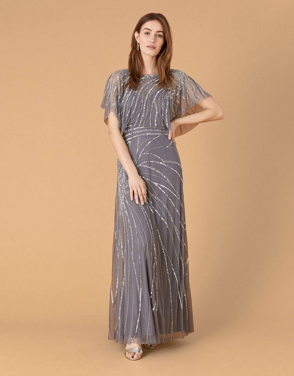 Women Dresses | Florence Embellished Flutter Sleeve Maxi Dress Blue - YU39753