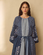 East Milly Floral Patchwork Midi Dress, Blue (BLUE), large