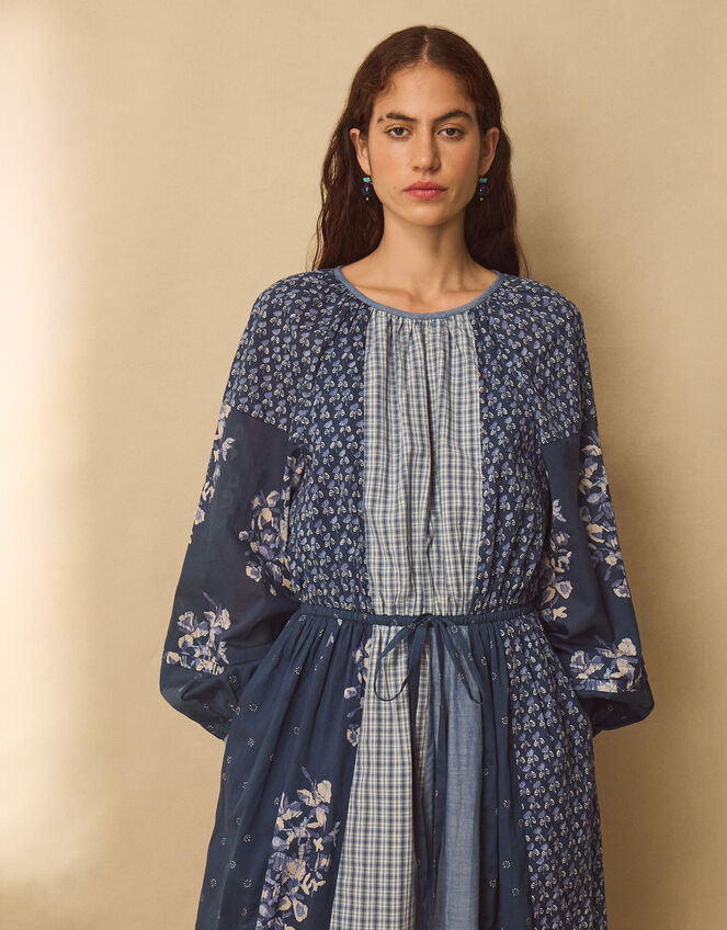 East Milly Floral Patchwork Midi Dress, Blue (BLUE), large