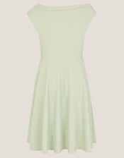 One-Shoulder Drape Skater Dress, Green (SAGE), large
