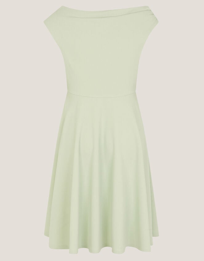 One-Shoulder Drape Skater Dress, Green (SAGE), large