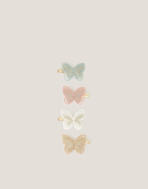 4-Pack Mini Embroidered Butterfly Hair Clips, , large