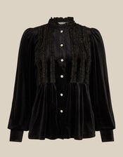 Ruby Long Sleeve Ruffle Velvet Top, Black (BLACK), large