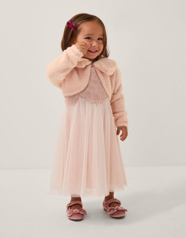 Baby Detachable Collar Fuzzy Cardigan, Pink (PINK), large