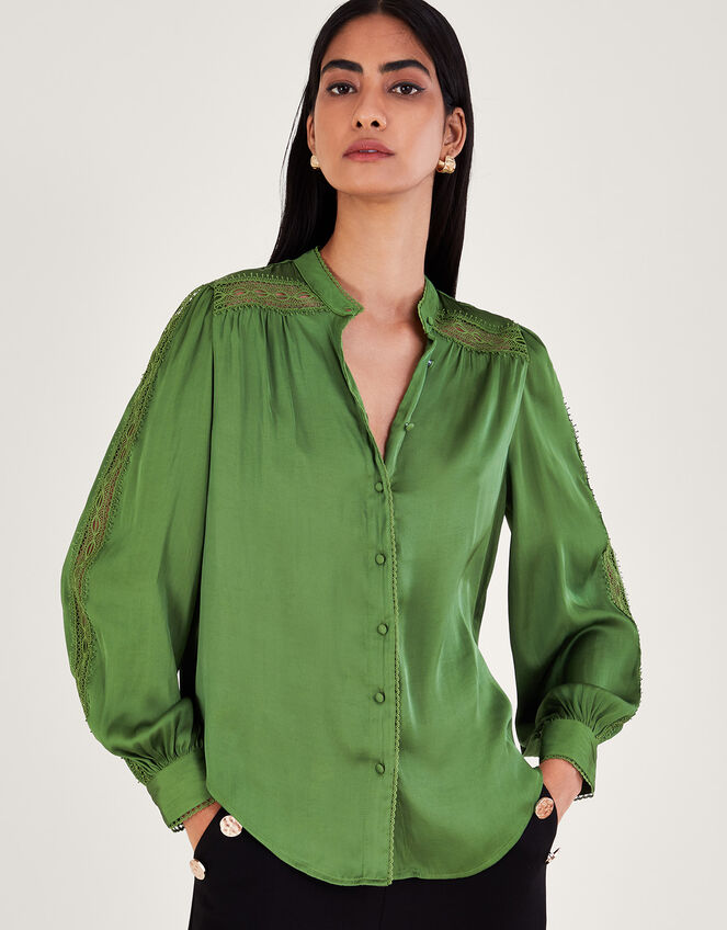Annaleigh Lace Insert Shirt , Green (GREEN), large