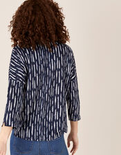 Printed Long Sleeve Top in Pure Linen, Blue (NAVY), large
