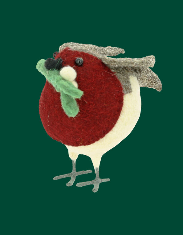 Fiona Walker Small Felt Mistletoe Robin Christmas Decoration, , large