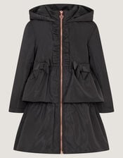 Bow Ruffle Shower Resistant Jacket, Black (BLACK), large