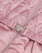 Jewel Heart Quilted Padded Coat, Pink (PINK), large