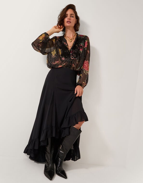 Elsie Frill Maxi Skirt, Black (BLACK), large