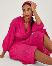 Textured Tiered Smock Dress, Pink (PINK), large