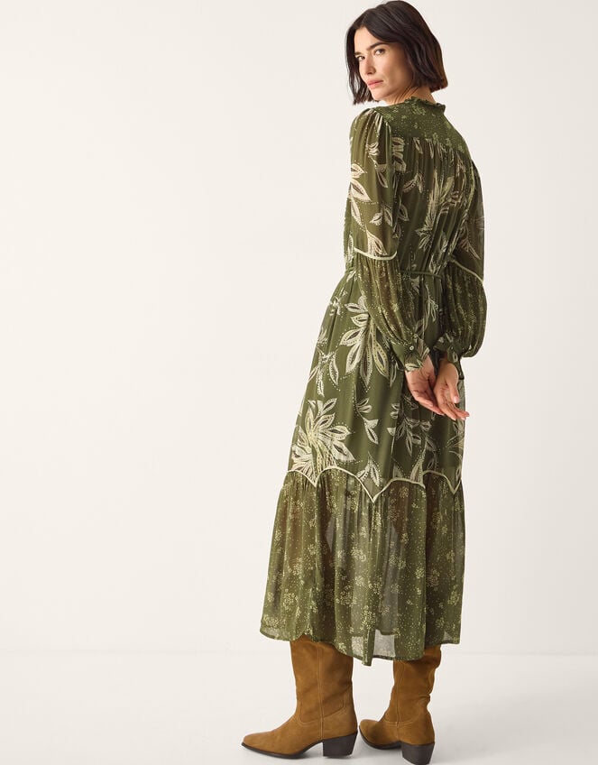 Leona Print Long Sleeve Midi Dress Green